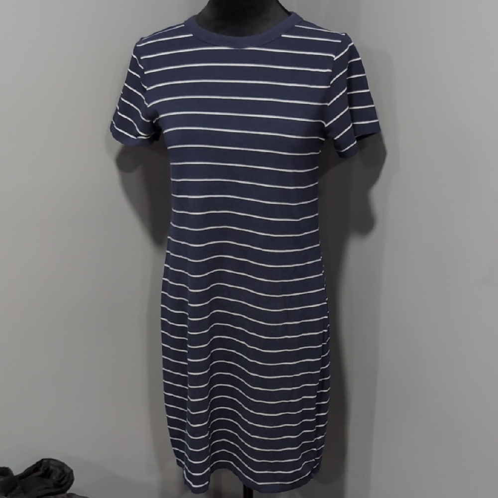 Navy & White Striped Short Sleeve Dress